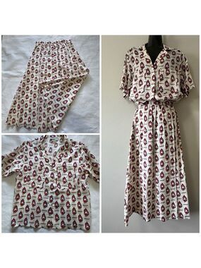 Vintage x Pameka Look Women's Red and White Printed  Set size 12